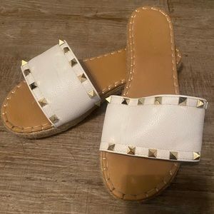 White slip on sandals